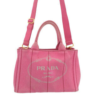 Prada Canapa Tote canvas handbag top handles 2way Pink